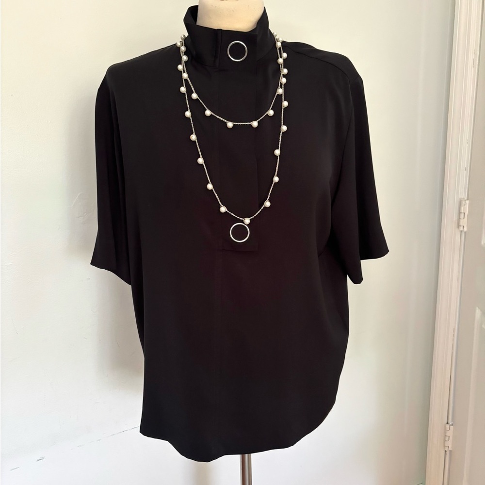Sandro Paris black top/ blouse with necklace